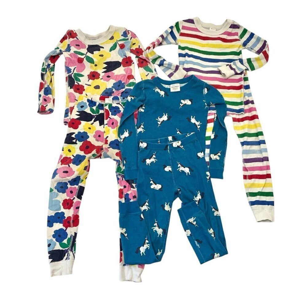Hanna Andersson SET of 3 Pajama Set Floral Stripe Unicorn Shirt Pants size 6-7